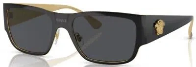Pre-owned Versace Ve2262 143387 Sunglasses Men's Black/dark Grey Rectangle Shape 56mm In Gray