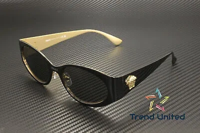 Pre-owned Versace Ve2263 143387 Black Dark Grey 56 Mm Women's Sunglasses In Gray