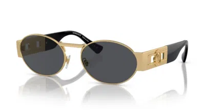 Pre-owned Versace Ve2264 100287 Dark Grey/ Matte Gold Oval Men's Sunglasses In Gray