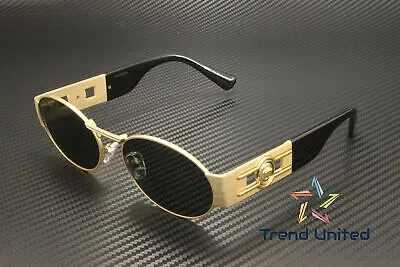Pre-owned Versace Ve2264 100287 Matte Gold Dark Grey 56 Mm Unisex Sunglasses In Gray