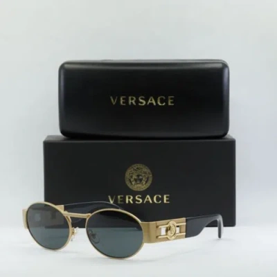 Pre-owned Versace Ve2264 100287 Matte Gold/dark Gray 56-18-140 Sunglasses