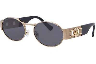 Pre-owned Versace Ve2264 100287 Sunglasses Men's Matte Gold/dark Grey Oval Shape 56mm In Gray
