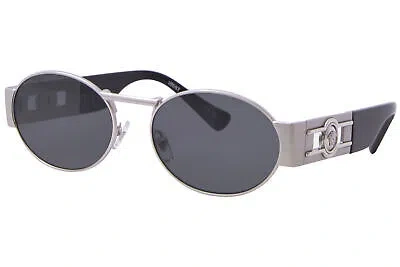 Pre-owned Versace Ve2264 151387 Sunglasses Men's Silver/dark Grey Oval Shape 56mm In Gray