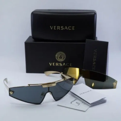 Pre-owned Versace Ve2265 100287 Gold/dark Grey/mirror Gold 44-144-120 Sunglasses In Gray