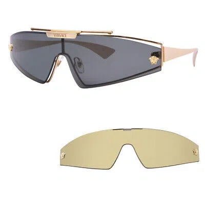 Pre-owned Versace Ve2265 100287 Sunglasses Gold/grey 140mm W/extra Interchangeable Lenses In Gray