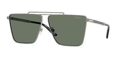 Pre-owned Versace Ve2266 10013h Gunmetal Dark Green 64 Mm Men's Sunglasses