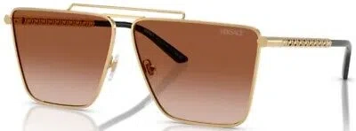 Pre-owned Versace Ve2266 100213 Sunglasses Men's Gold/brown Gradient Square Shape 64mm