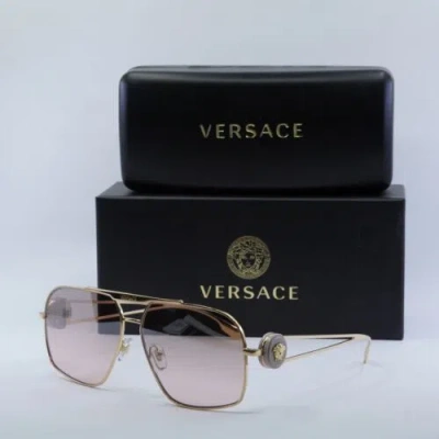 Pre-owned Versace Ve2269 10027e Gold/light Pink Mirror Gradient Silver 62-13-130 Sungla...