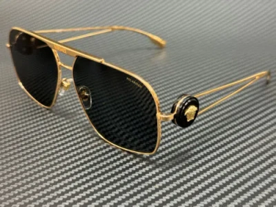 Pre-owned Versace Ve2269 100281 Gold Grey Polarized Men's 62 Mm Sunglasses In Gray