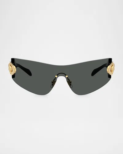 Versace Ve2280 Wrap Around Metal Sunglasses In Dark Grey