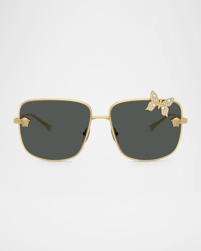 Versace Ve2282 Square Metal Sunglasses In Gold