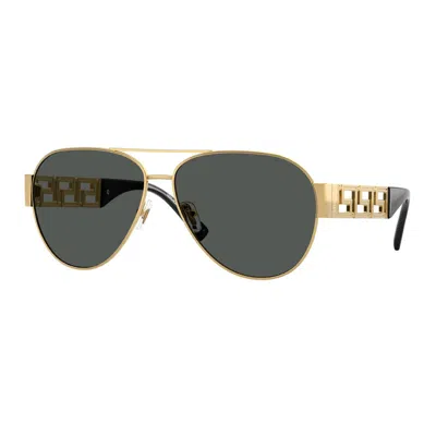 Versace Greca Lunettes De Soleil Aviateur In Black