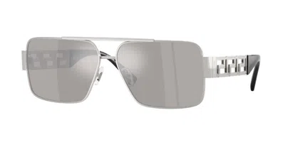 Versace Ve2290 10016g Occhiali Da Sole Argentati Per Uomo In Gray