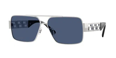 Versace Ve2290 100180 Men's Sunglasses Silver Size 61 In Orange