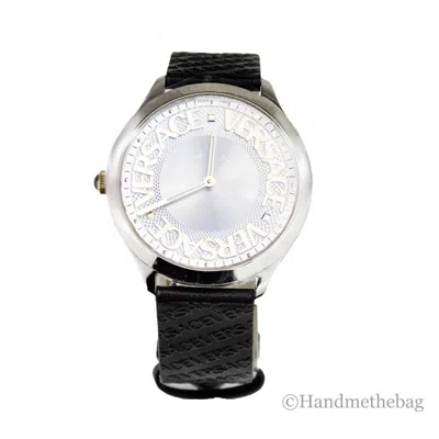 Pre-owned Versace (ve2o00122) 38mm Silver Toned Logo Halo Dial Embossed Leather Watch