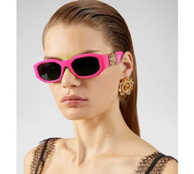 Pre-owned Versace Ve4361 Biggie Sunglasses Fuxia Fluo Medusa Rectangle In Gray