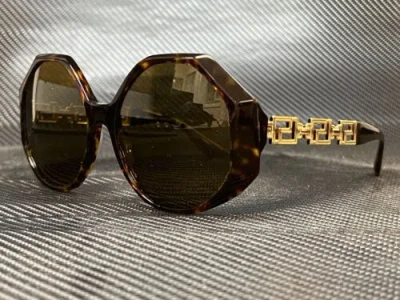Pre-owned Versace Ve4395 534673 Havana Square Women's 59 Mm Sunglasses