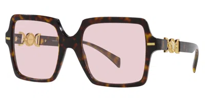 Pre-owned Versace Ve4441 108/p5 Havana/photo Pink Square 55mm Women's Sunglasses