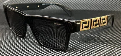 Pre-owned Versace Ve4445 Gb1 81 Black Grey Polarized Men's 54 Mm Sunglasses In Gray