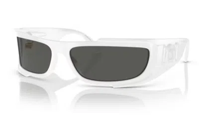 Pre-owned Versace Ve4446 314/87 White /dark Grey Rectangular Men's Sunglasses In Gray