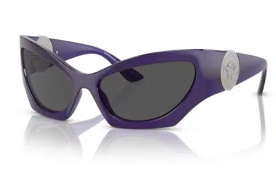 Pre-owned Versace Ve4450 541987 Violet/dark Grey Cat-eye Women's Sunglasses In Gray
