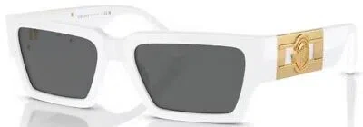Pre-owned Versace Ve4459 314/87 Sunglasses White/dark Grey Lenses Rectangle Shape 54mm In Gray