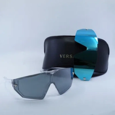 Pre-owned Versace Ve4461 148/6v Crystal/grey Mirror Black/mirror Blue Violet 47-147-125...