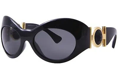 Pre-owned Versace Ve4462 Gb1/87 Sunglasses Women's Black/dark Grey Lenses Wrap Style 58mm In Gray