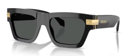 Pre-owned Versace Ve4464 Gb1/87 Black/dark Grey Rectangular 55mm Women's Sunglasses In Gray