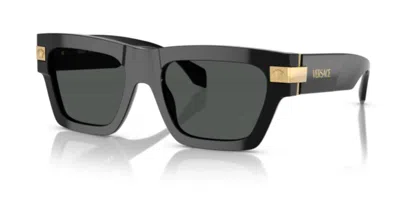 Pre-owned Versace Ve4464f Gb1/87 Black/dark Grey Rectangular 55mm Women's Sunglasses In Gray