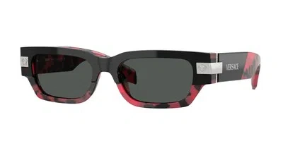 Pre-owned Versace Ve4465 545787 Top Black Red Havana Dark Grey 53 Mm Men's Sunglasses In Gray