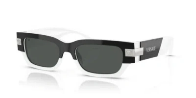 Pre-owned Versace Ve4465 545987 Black White Silver Dark Grey Rectangular Sunglasses In Gray