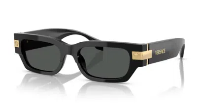 Pre-owned Versace Ve4465f Gb1/87 Black/dark Grey Rectangular Women's Sunglasses In Gray