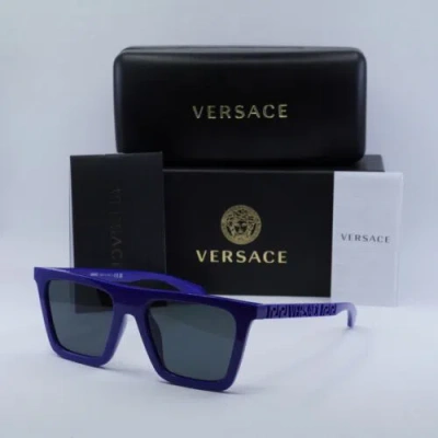 Pre-owned Versace Ve4468u 545087 Full Blue/dark Grey 53-19-140 Sunglasses In Gray