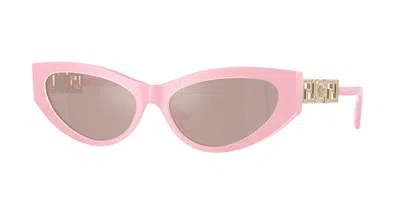 Pre-owned Versace Ve4470b 5473 5 Perla Pastel Pink Pink Mirror 56 Mm Women's Sunglasses