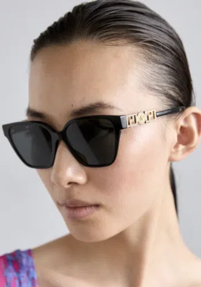 Pre-owned Versace Ve4471b-gb187-56 Black Sunglasses In Gray