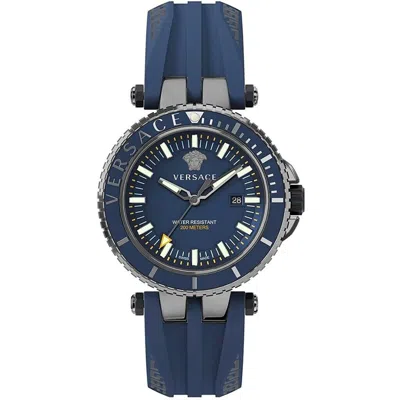 Pre-owned Versace Veak00218 V-race Diver Gray Blue Rubber Men's Watch