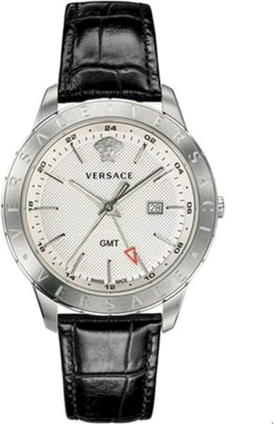 Pre-owned Versace Vebk00918 Univers White Silver Black Leather Men's Watch