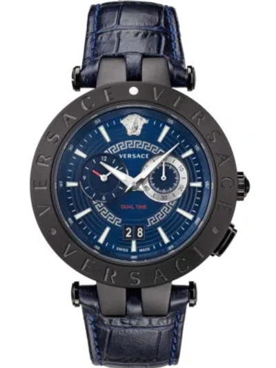Pre-owned Versace Vebv00419 V-race Dual-time Mens Watch 46mm 5atm