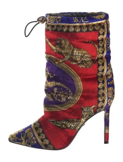 Pre-owned Versace Velvet Animal Print Boots In Red
