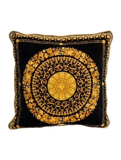 Pre-owned Versace Velvet Barocco Floral Throw Pillow In Black
