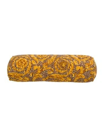 Pre-owned Versace Velvet Baroque Bolster Pillow In Neutral