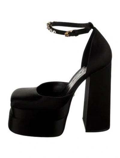 Pre-owned Versace Velvet Crystal Embellishments D'orsay Pumps In Black