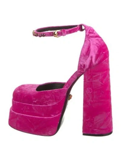 Pre-owned Versace Velvet Crystal Embellishments D'orsay Pumps In Pink