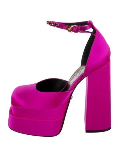 Pre-owned Versace Velvet Crystal Embellishments D'orsay Pumps In Pink