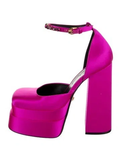 Pre-owned Versace Velvet Crystal Embellishments D'orsay Pumps In Pink