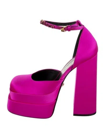 Pre-owned Versace Velvet Crystal Embellishments D'orsay Pumps In Pink