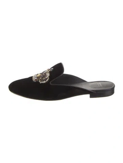 Pre-owned Versace Velvet Crystal Embellishments Mules In Black