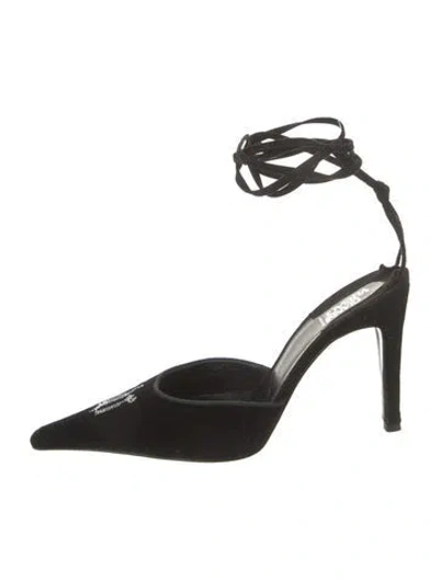 Pre-owned Versace Velvet Crystal Embellishments Pumps In Black