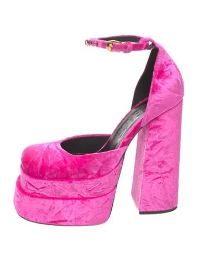 Pre-owned Versace Velvet Crystal Embellishments Pumps In Pink
